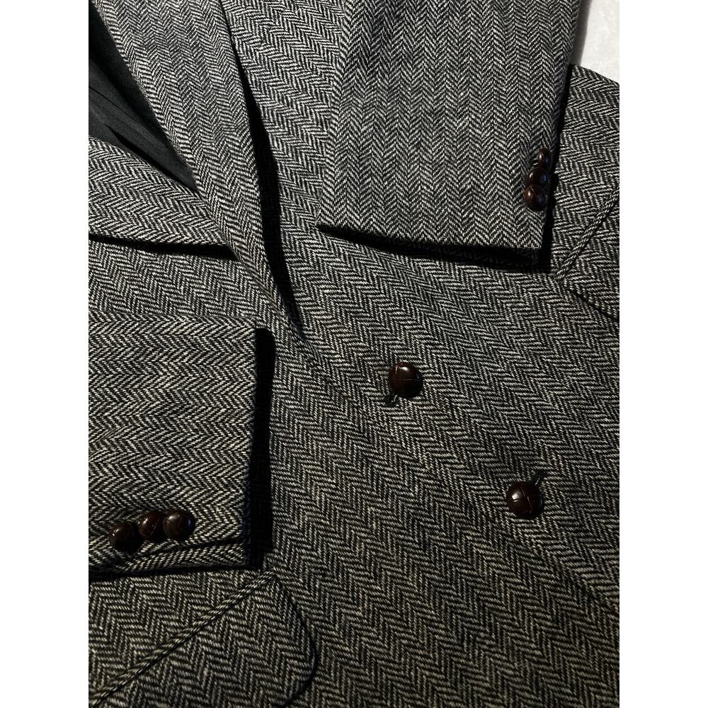 Vintage Tweed Herringbone Robert Stack 42L Gray Wool Sport Coat - Picture 12 of 16